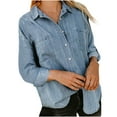 thumbnail image 1 of CaComMARK PI Women's Oversized Mid Long Denim Jacket Jean Biker Coat Single Breasted, 1 of 6