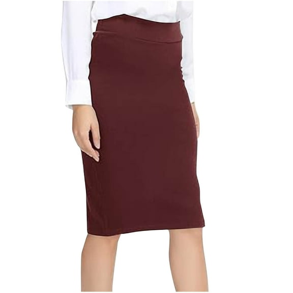 CaComMARK PI Women's Pencil Skirt Work Leisure Business Skirt Elastic Waist Stretch Bodycon Midi Basic Knee Length Pencil Skirt Wine M(M)