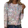 thumbnail image 1 of CaComMARK PI Clearance Women's Sequin Tops Sparkle Long Sleeve Blouses Shimmer Glitter Party Crewneck Loose Fit Shirts Pink 8(L), 1 of 3