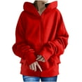 thumbnail image 1 of CaComMARK PI Clearance Women's Solid Color Hoodie Zipper Long Sleeve Sweatshirts Long Coat Tops with Pockets Red, 1 of 8