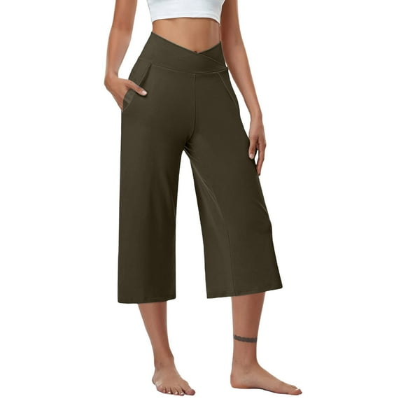 CaComMARK PI Women's Summer Casual Elastic Waist Printed Cropped Pants Army Green XXL