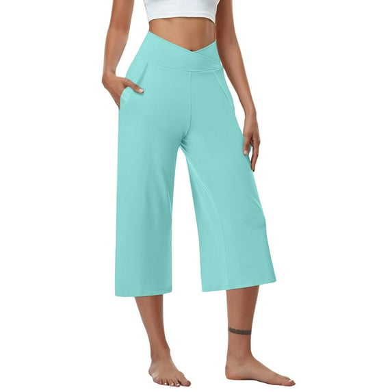 CaComMARK PI Women's Summer Casual Elastic Waist Printed Cropped Pants Mint Green XXL