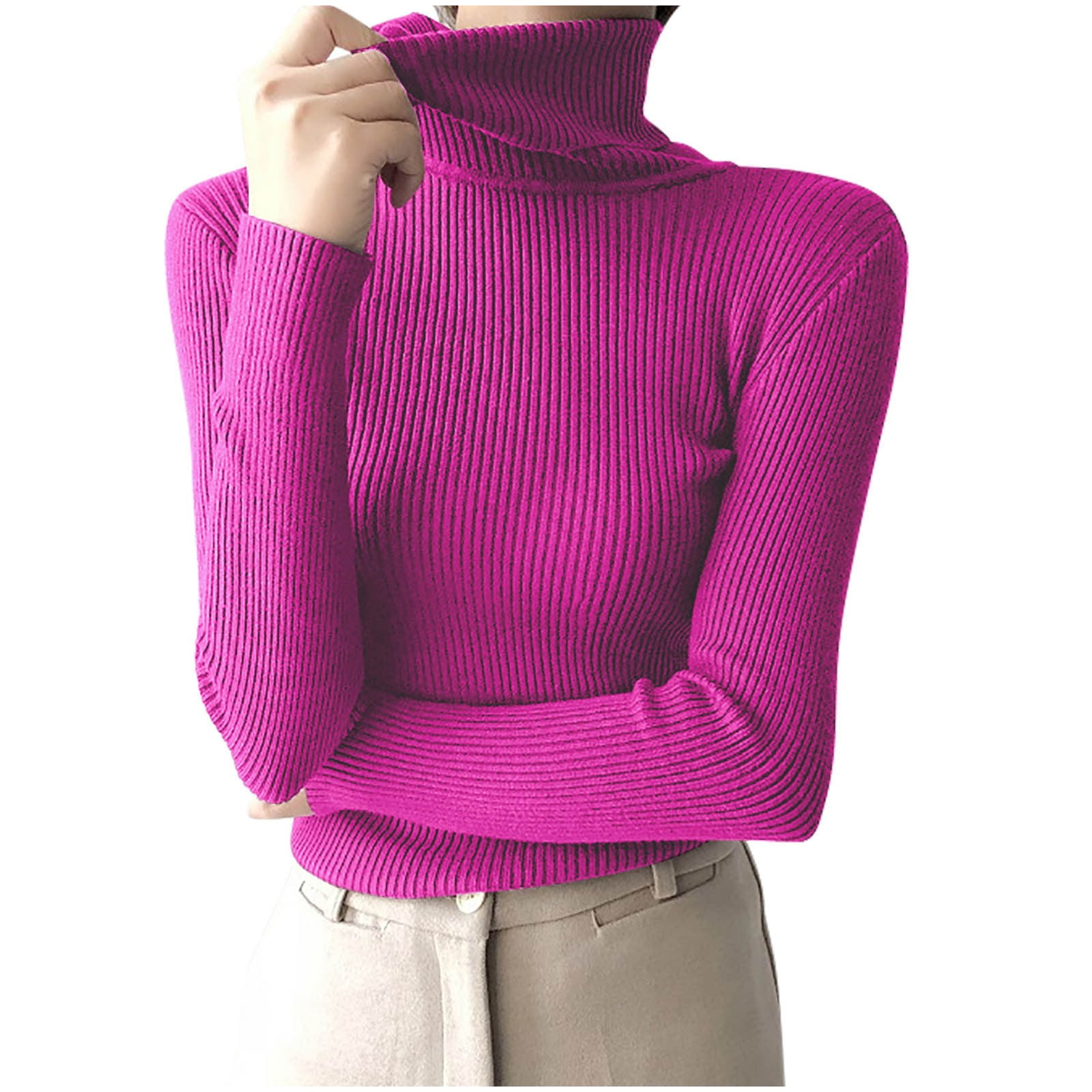 CaComMARK PI Women's Sweater Ribbed Turtleneck Tops Long Sleeved