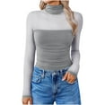 thumbnail image 1 of CaComMARK PI Clearance Women's Tops Sexy Mock Turtle Neck Long Sleeve Tops Sheer Mesh Ruched Trendy Going Out Shirts Blouse Gray S(S), 1 of 8