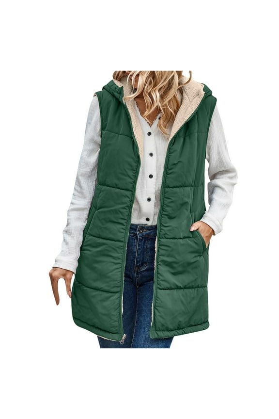 Clearance Womens Down Vest with Stand Collar Thick Hooded Sleeveless Long Coats Jacket