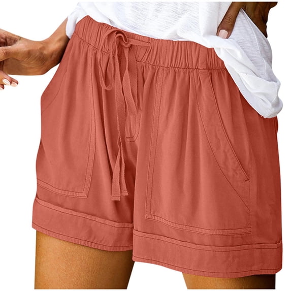 CaComMARK PI Womens Drawstring Shorts Summer Elastic Waist Casual Lightweight with Pockets Orange 8(L)