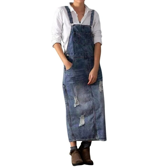 CaComMARK PI Dresses for Women , Summer Plus Size Casual Denim Overall Dress Sexy Sleeveless Zipper Rompers Jeans Dress with Pockets Cheapest Items on Sale Blue 10(XL)