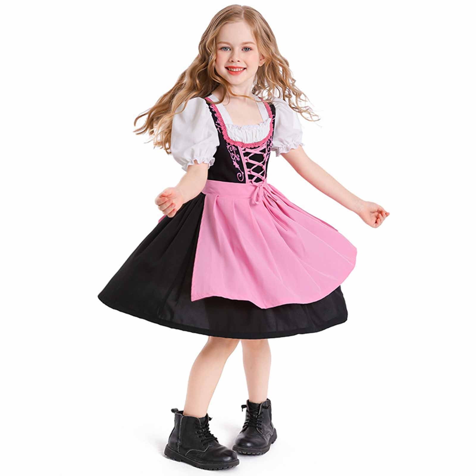 CaComMARK PI Girl's Oktoberfest Dress Cosplay Costume Traditional German  Bavarian Dirndl Fashion Casual Cute Short Sleeve Round-Neck Mid-Calf Dress  with Apron On Sale 2-16 Years - Walmart.com
