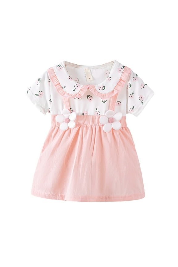 Girls Dress Summer Toddler Clothes Cute Outfits Cotton Short Sleeve Dress for Baby Girls Floral Printed Princess Dress 1-4T Girl Boy Gift Cheapest Items on Sale Pink 3T