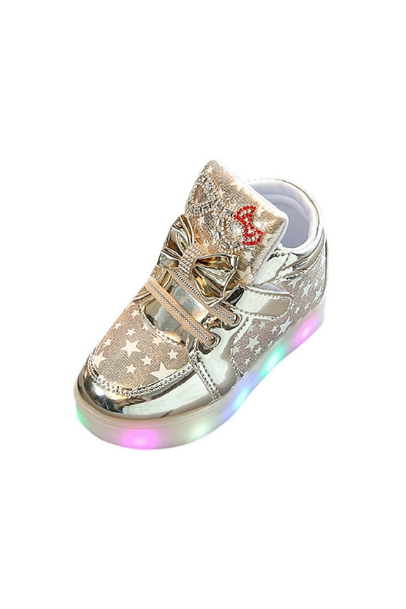 Girls' illuminated shoes New Shiny Sports Shoes Soft Soles Non-slip Casual All Comfortable Breathable Baby Slip-on Shoes High Top Sneakers for 15 Months-12 Years On Sale