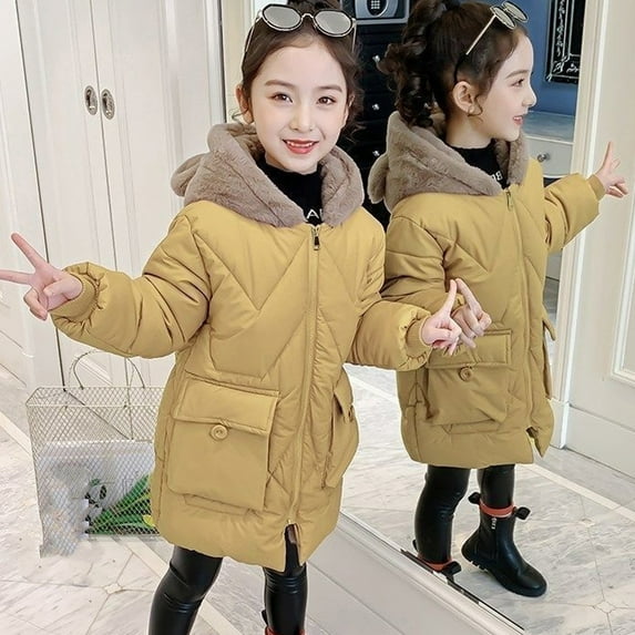 CaComMARK PI Girls's Winter Coat Fleece Lined Thick Down Coats Puffy Cotton Jackets with Hood for 6-16 Years Clearance Sales Today Deals Prime