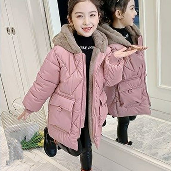 CaComMARK PI Girls's Winter Coat Fleece Lined Thick Down Coats Puffy Cotton Jackets with Hood for 6-16 Years Deals of the Day Prime Sale