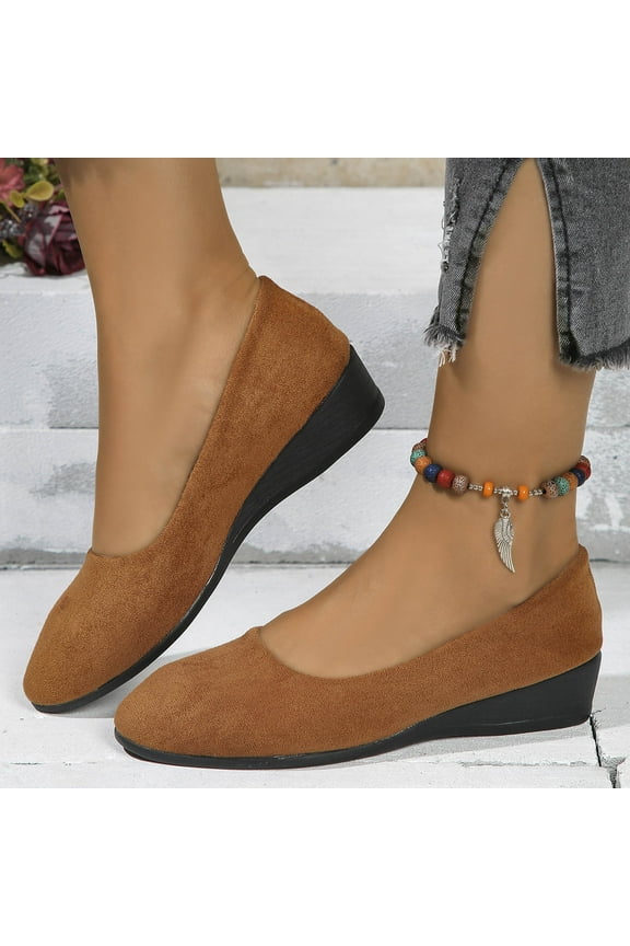 Ladies Leisure Spring New Slip-on Shallow Mouth Flat Round Head Suede Women's Shoes Low Heel Leisure Work Single Shoes 90 off sale