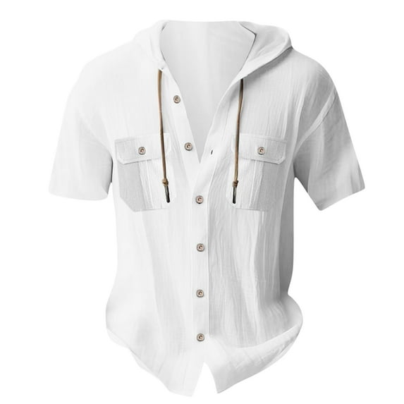 CaComMARK PI Last-chance savings Men's Hooded Cardigan Fashion Sports Casual Solid Color Loose Short Sleeved Men's Shirt Short Sleeved Hooded Top White S(S)