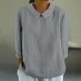thumbnail image 1 of CaComMARK PI Linen Shirts for Women 3/4 Sleeve Plus Size Tops Casual Collar Dressy Blouses Loose Three Quarter Length Tunic Tops Deals of the Day, 1 of 5