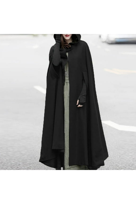 Long Cloak Women Gothic Hooded Open Front Poncho Cape Jacket Autumn and Winter Long Cloak Large and Extended Trench Coat2024 Sale