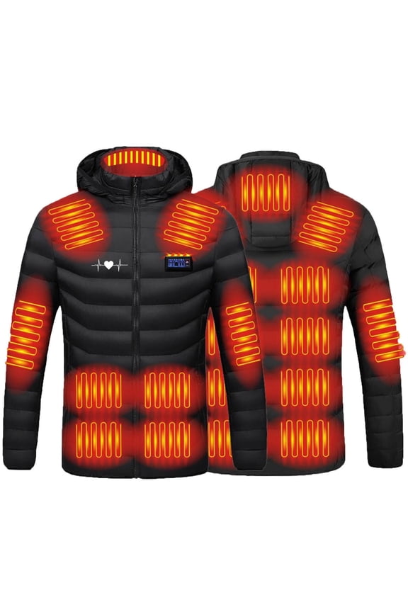 Men Heated Jacket Clearance Casual Solid Zipper Winter Coat Four Control 21 Areas Heat Heating Tanks USB Charging Tanks Long Sleeve Hooded Outwear Black 14(3XL)