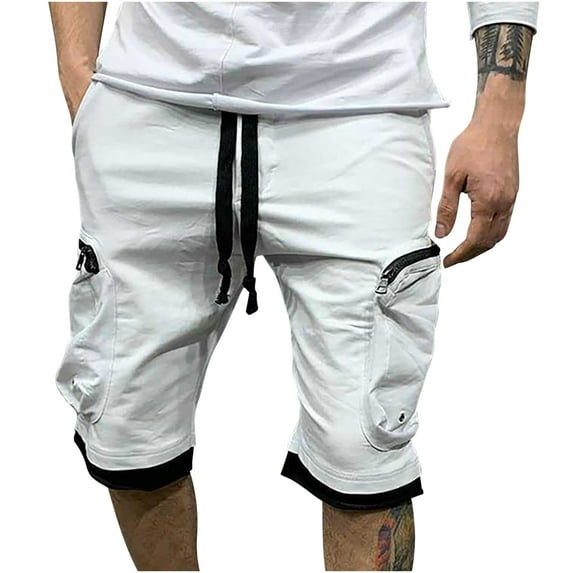 CaComMARK PI Men's Casual Solid Color Casual Drawstring Pockets Elastic Sports Shorts Casual Drawstring Summer Beach Shorts