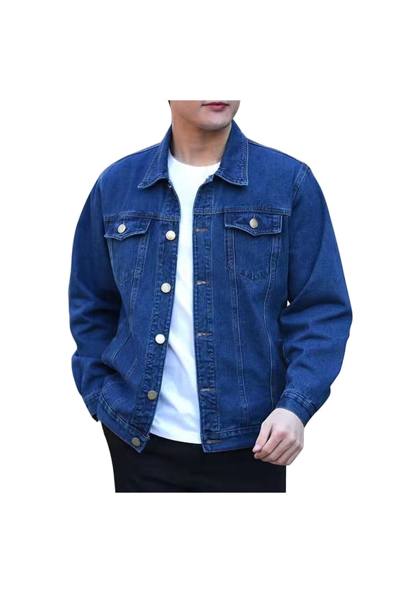 Men's Denim Jacket Clearance Solid Color Denim Button Pocket Fashionable Long Sleeved Denim Jacket Light Blue 8(L)