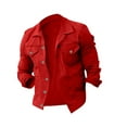 thumbnail image 1 of CaComMARK PI Men's Denim Jacket Clearance Trucker Cowboy Jacket Lapel Slimfit Solid Color Pocket Button Long Sleeve Jacket Red, 1 of 4