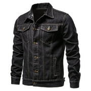 CaComMARK PI Men's Denim Jacket Solid Color Stand Collar Button Pocket Slim Fashion Casual Work Denim Jacket Denim Casual Rugged Wear Riding Jacket Clearance