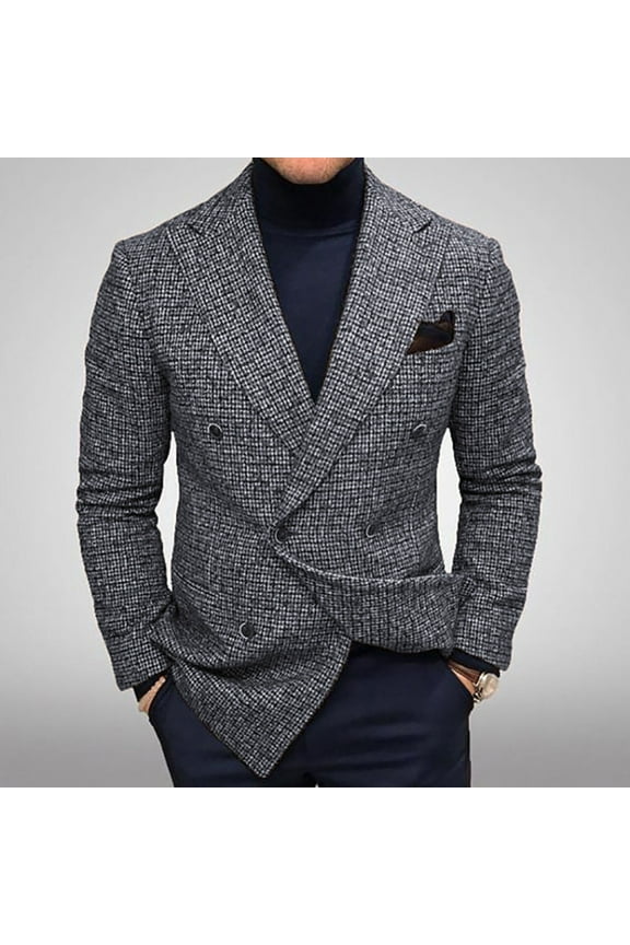 Men's Herringbone Tweed Blazer Jacket 2 Button Wedding Groomsmen Prom Jackets Casual Plaid Turndown Single-breasted Slim-type Business Multi-button Coat