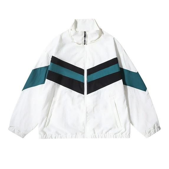 CaComMARK PI Men's Jackets Solid Color Outdoor Climb Sport Run Pocket Zipper Long Sleeve Jackets White XXXL(XXXL)