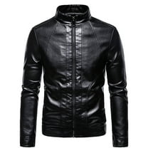CaComMARK PI Men's Leather Jacket Clearance Slim Fit Full Zip Outerwear Motorcycle Biker Bomber Coat with Pockets Black 10(XL)