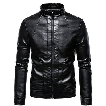 CaComMARK PI Men's Leather Jacket Clearance Slim Fit Full Zip Outerwear Motorcycle Biker Bomber Coat with Pockets Black 10(XL)