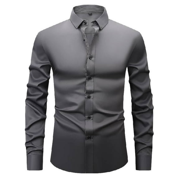 CaComMARK PI Mens Business Dress Shirts Long Sleeve Casual Button Down Shirt formal Inner Collar Contrast Shirt for Men Wedding Dark Gray XXL(XXL)