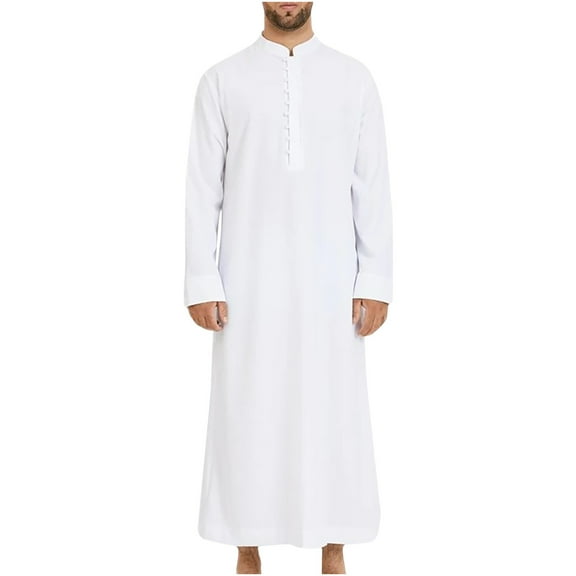 CaComMARK PI Muslim Thobe for Men Button down Mens Caftans Big and Tall Casual Solid Ethnic Style Mens Arab Thobe Long Sleeved Standing Neck Tops On sale