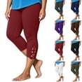 thumbnail image 1 of CaComMARK PI Plus Size Capri Pants for Women Stretchy Tummy Control Workout Leggings Casual Slim Comfy Yoga Lace Cropped Pant White, 1 of 6