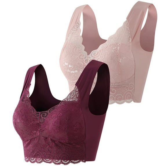 CaComMARK PI Plus Size Wirefree Bra On Clearance Woman's Lace Beauty Back Solid Strap Wrap Bra Underwear Purple L(L)
