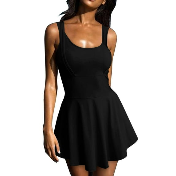 CaComMARK PI Sale One Piece Swimdress Sex Swimsuits for Women Tummy Control Plus Size Swim Dresses Skirt Bathing Suit Black L