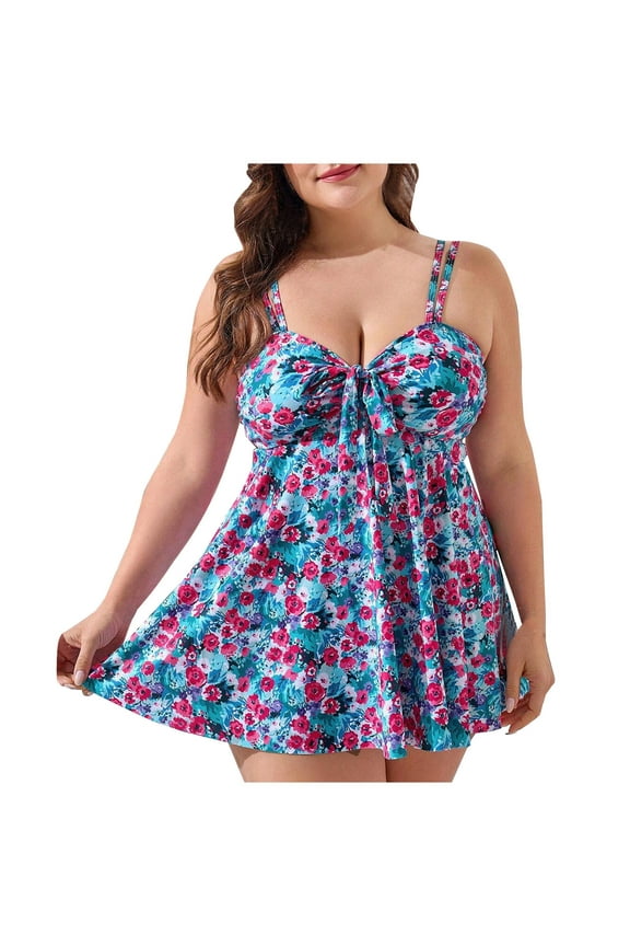 Sale Women Plus Size Tankini Swimsuit Two Piece Flowy Swimdress Bathing Suits with Shorts Pink 4XL