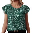 thumbnail image 1 of CaComMARK PI Sale Womens Top Shirt Summer Casual Floral Print Round Neck Basic Ruffle Sleeve Blouses Green L(L), 1 of 6
