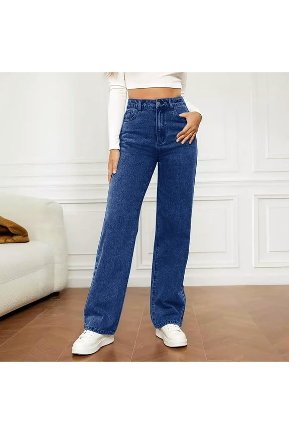 Straight Leg Jeans for Women,High Waisted Wide Leg Loose Stretchy Boyfriend Denim Pants Baggy Jeans for Women
