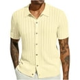 thumbnail image 1 of CaComMARK PI Summer Men's Knit Button Down Shirt Vintage Solid Color Short Sleeve Polo Shirts Casual Beach Tops, 1 of 5