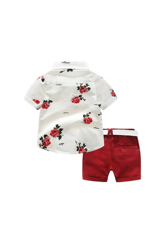 Toddler Baby Boy Suit Rose Bow Tie Cotton Short Sleeve T-Shirt Shorts Pants Outfit Set