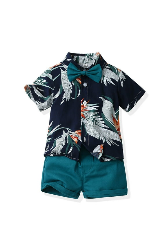 Toddler Boys Clothes Summer Outfit Set Short Sleeve T-shirt Cotton Top Button Down Shirt Shorts Baby Boy 2 Piece Suit Gifts for Children Cheapest Items on Blue 4Years