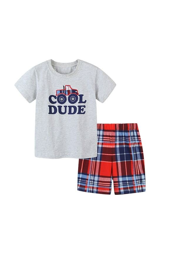 Toddler Boys Clothes Summer Outfits Cotton Short Sleeve Tops Shorts 2 Piece Cotton Cute Printed Sets Baby Clothes 2-7T Gifts for Children Cheapest Items on Sale Gray 3T