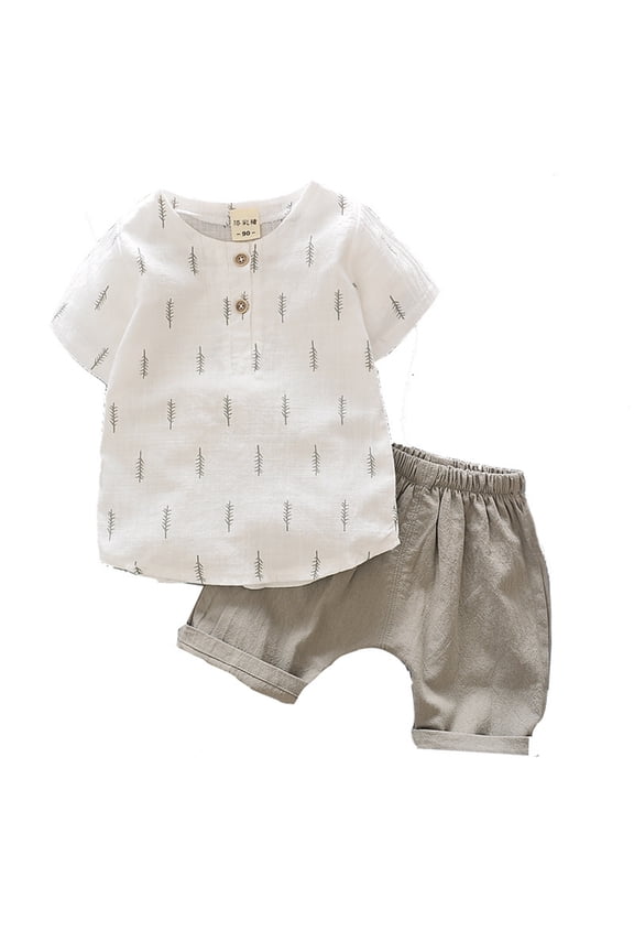 CaComMARK PI Toddler Boys Clothes Summer Outfits Short Sleeve Shirt Shorts Comfortable 2 Piece Set 2-5T Baby Clothes Gift for Children Cheapest Items on Sale White 2T