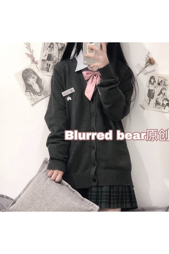 Cute Autumn Winter Kuromi JK Uniform Sweater - Sanrio Anime Kawaii Cartoon Long Sleeve Cardigan Hoodie Top - Sweet Knit Clothing Yk2