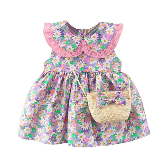 CaComMARK PI Toddler Girls Dresses Cotton Clearance Summer Baby Clothes Cute Princess Dress Casual Short Sleeve Dresses Girls Outfit 1-4T Cheapest Items on Sale Purple 2T