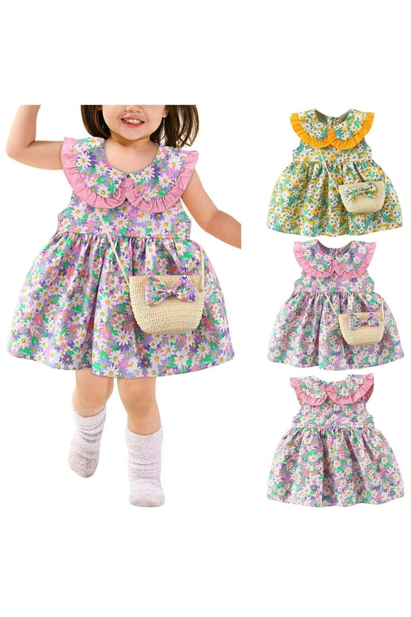 Toddler Girls Dresses Cotton Summer Baby Clothes Cute Princess Dress Casual Short Sleeve Dresses Girls Outfit 1-4T Cheapest Items on Sale Yellow 2T
