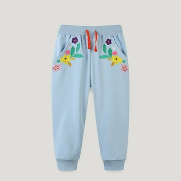 CaComMARK PI Toddler Girls Sweatpant Casual Flower Embroidery Pant Cute Pocket Pull On Elastic Pants 2-6 Years 90 Percent off Clearance Sale