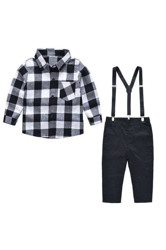 Toddler Kids Clothes Lattice Pattern Print Shirts Overalls Suit