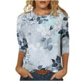 thumbnail image 1 of CaComMARK PI Tops for Women Women's Casual Printed Loose T-shirt 3/4 Sleeves Round Neck Blouse Gray, 1 of 5