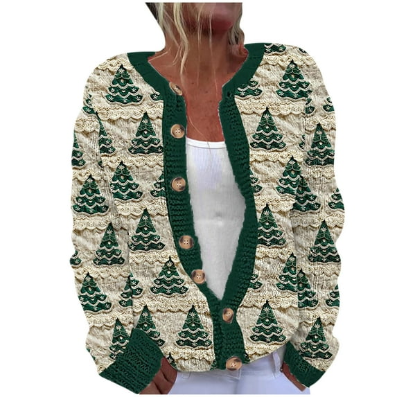 CaComMARK PI Ugly Sweater Christmas Women Plus Size 2024 Cute Xmas Printed Cardigans Sweater Open Front Button Down Knit Jacket Multicolor 18(5XL)