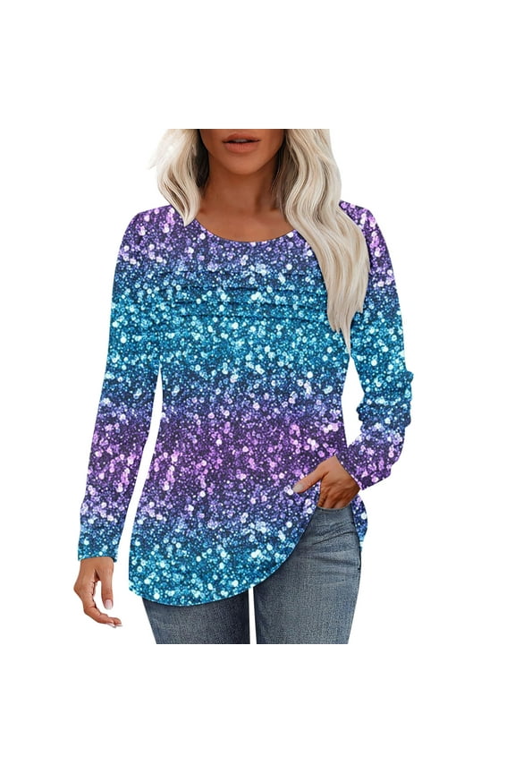 Up to 65% off！ Women's Spring/Summer New Floral Printed Round Neck Long Sleeve Top T-shirt White M(M)